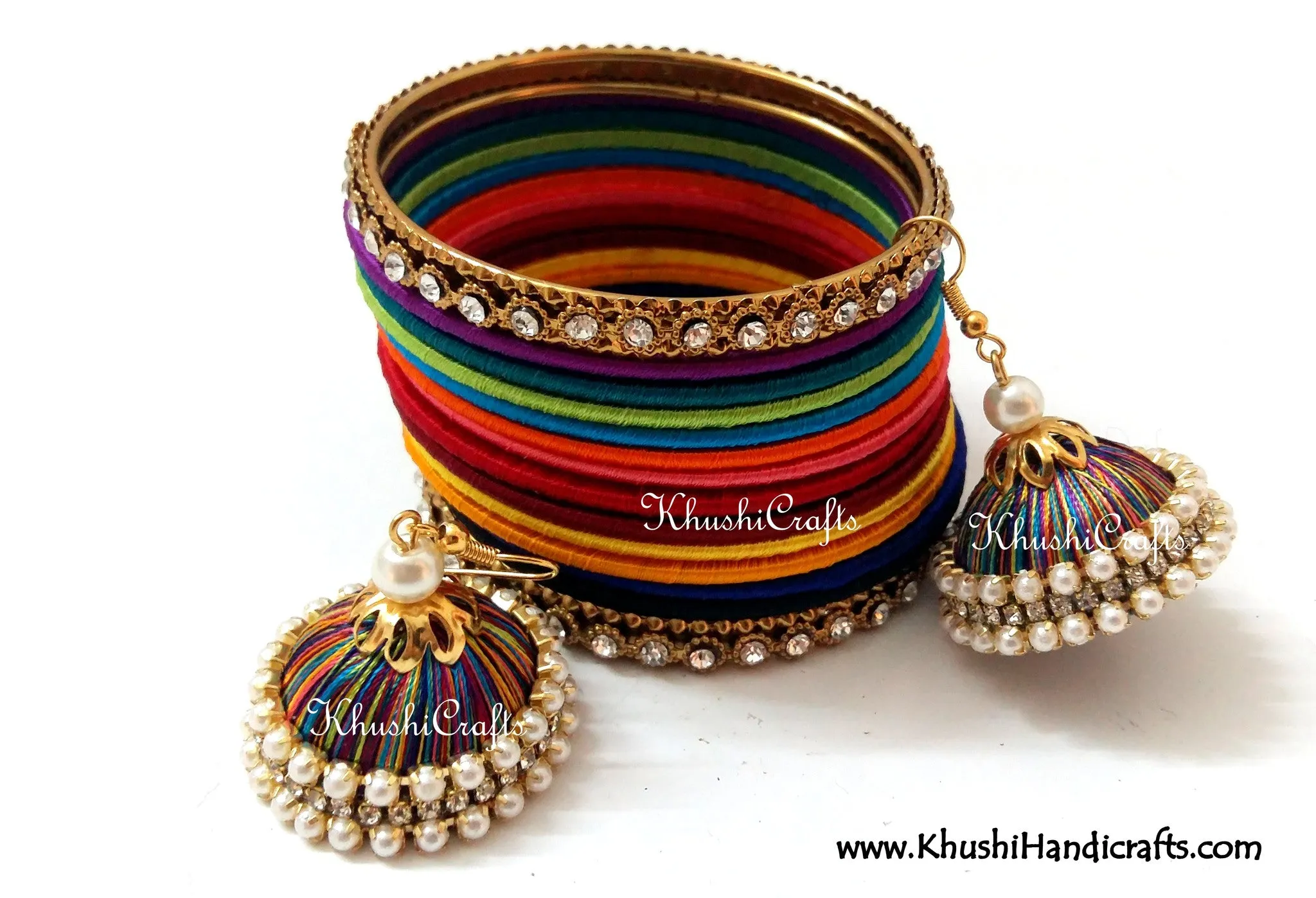 Rainbow Silk Bangles and Jhumka