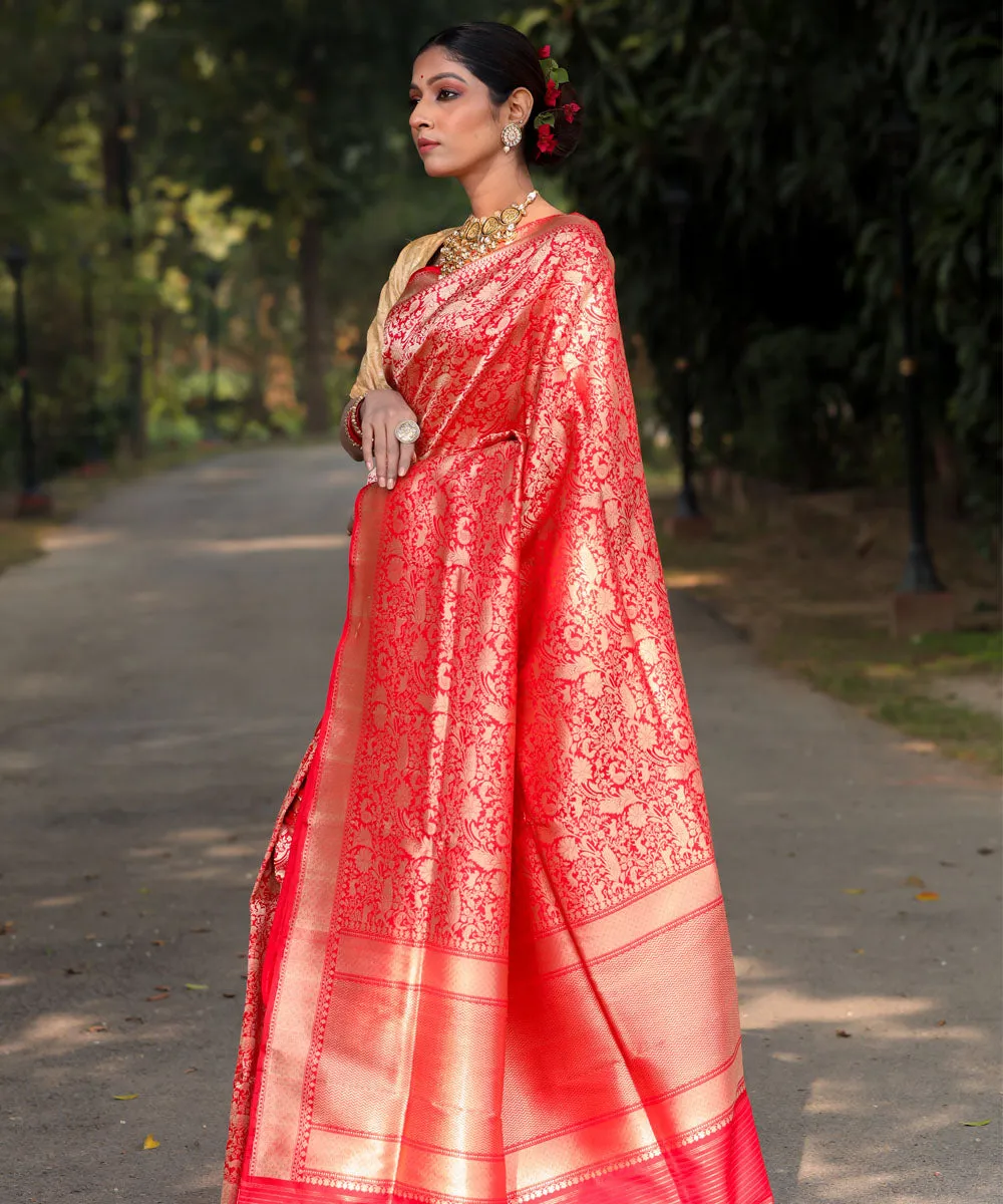 Red banarasi handwoven silk saree