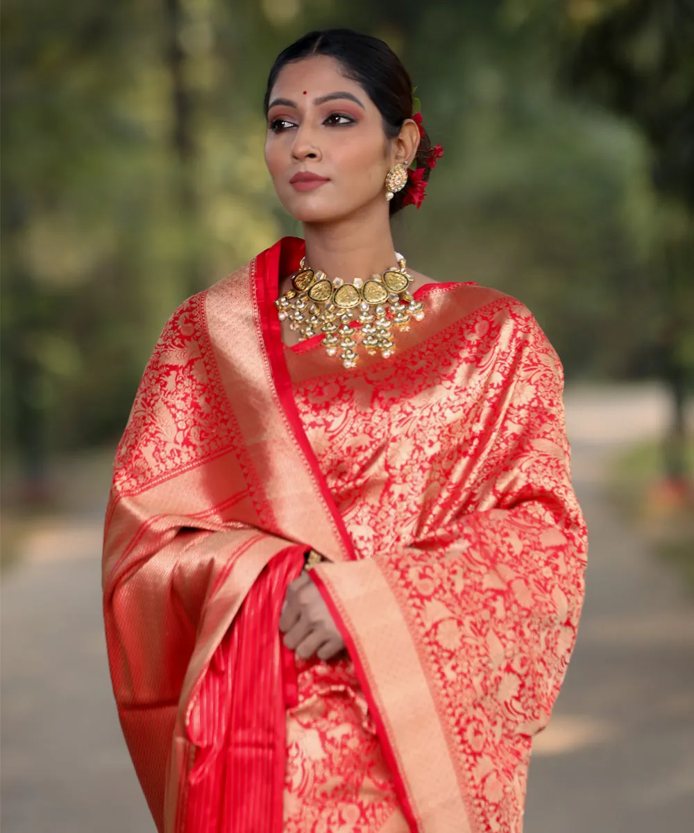 Red banarasi handwoven silk saree