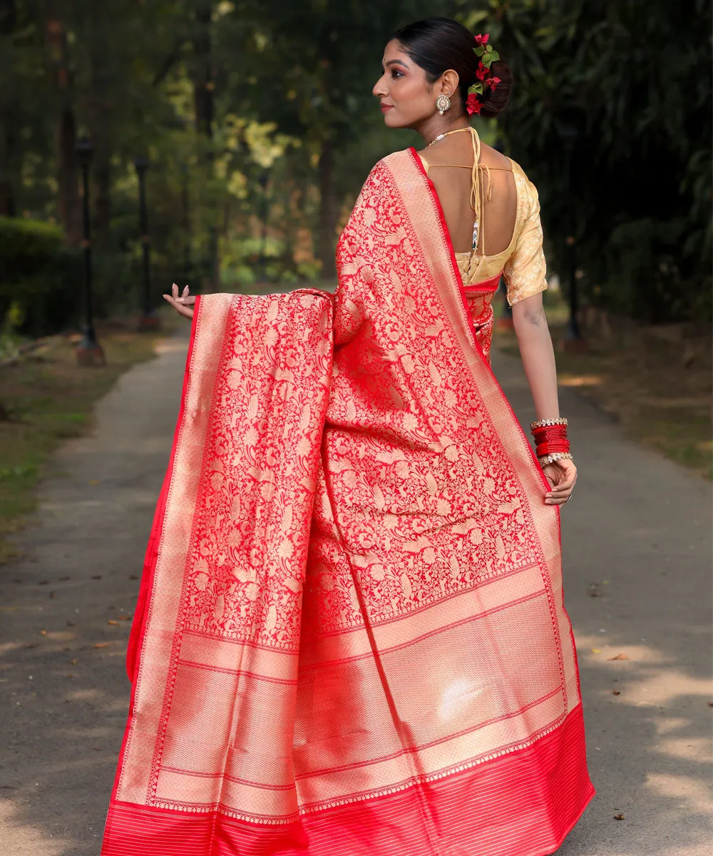 Red banarasi handwoven silk saree