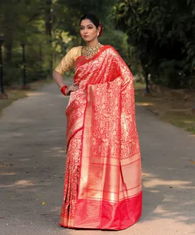 Red banarasi handwoven silk saree