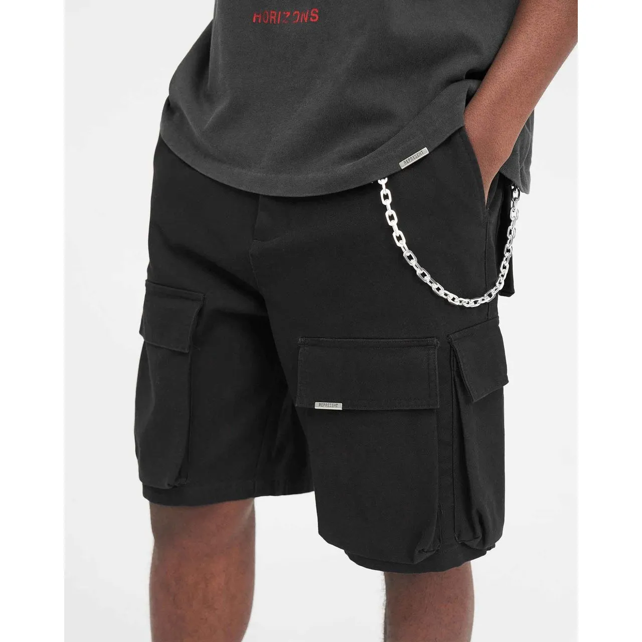 Represent Baggy Cotton Cargo Short Black