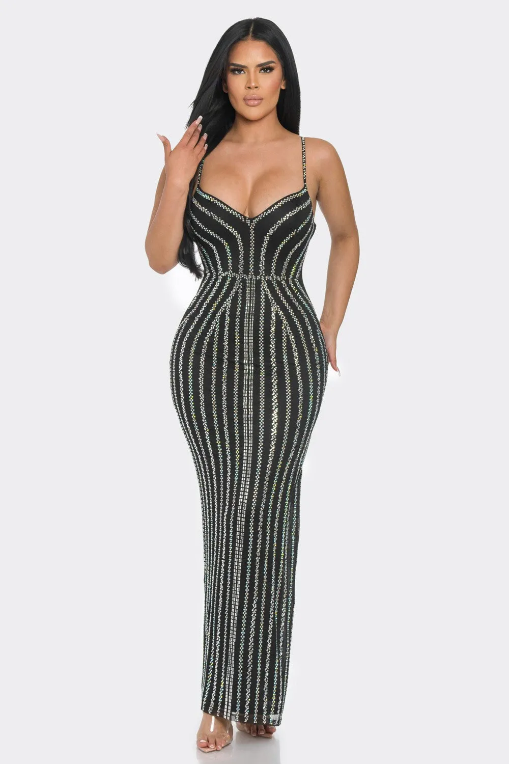 RHINESTONE SLEEVELESS MAXI DRESS