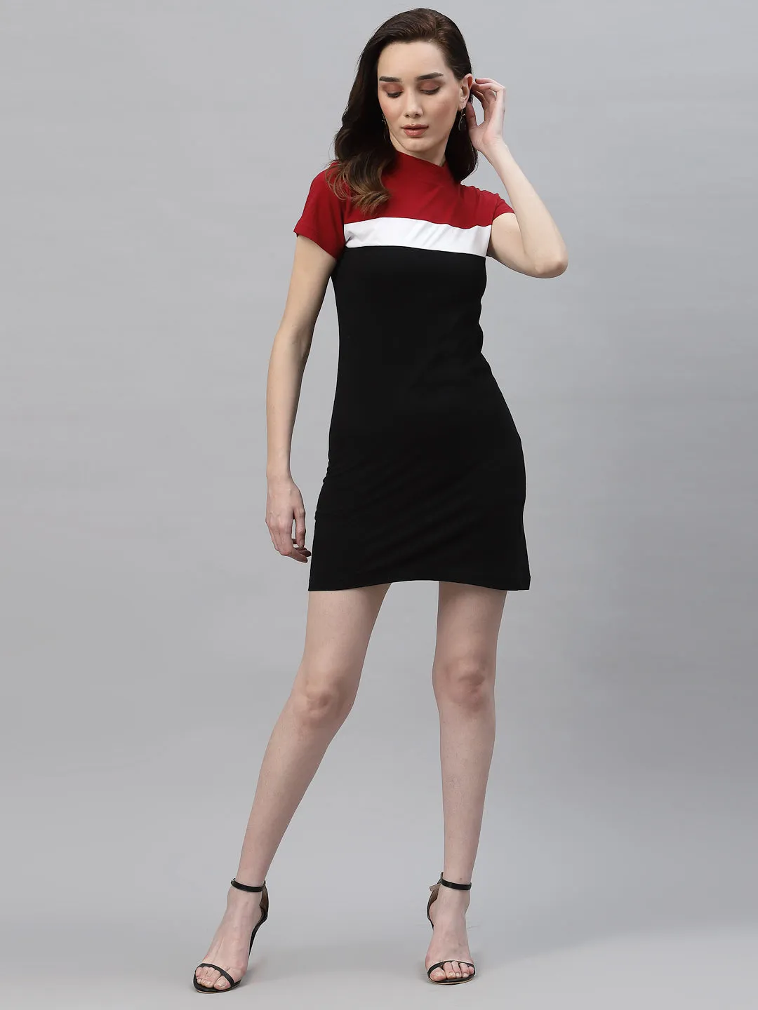 Round Neck Color Block Bodycon Dress