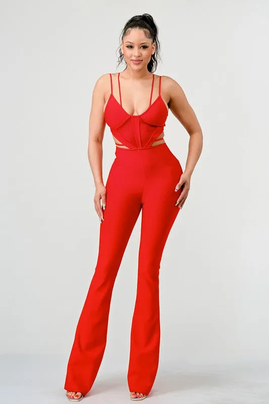 Seeing Red- Bodycon Fitted Red Jumpsuit