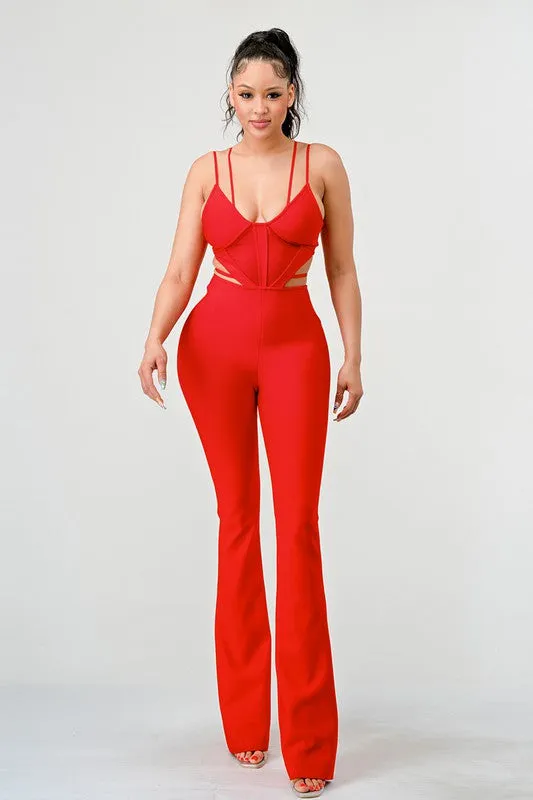 Seeing Red- Bodycon Fitted Red Jumpsuit