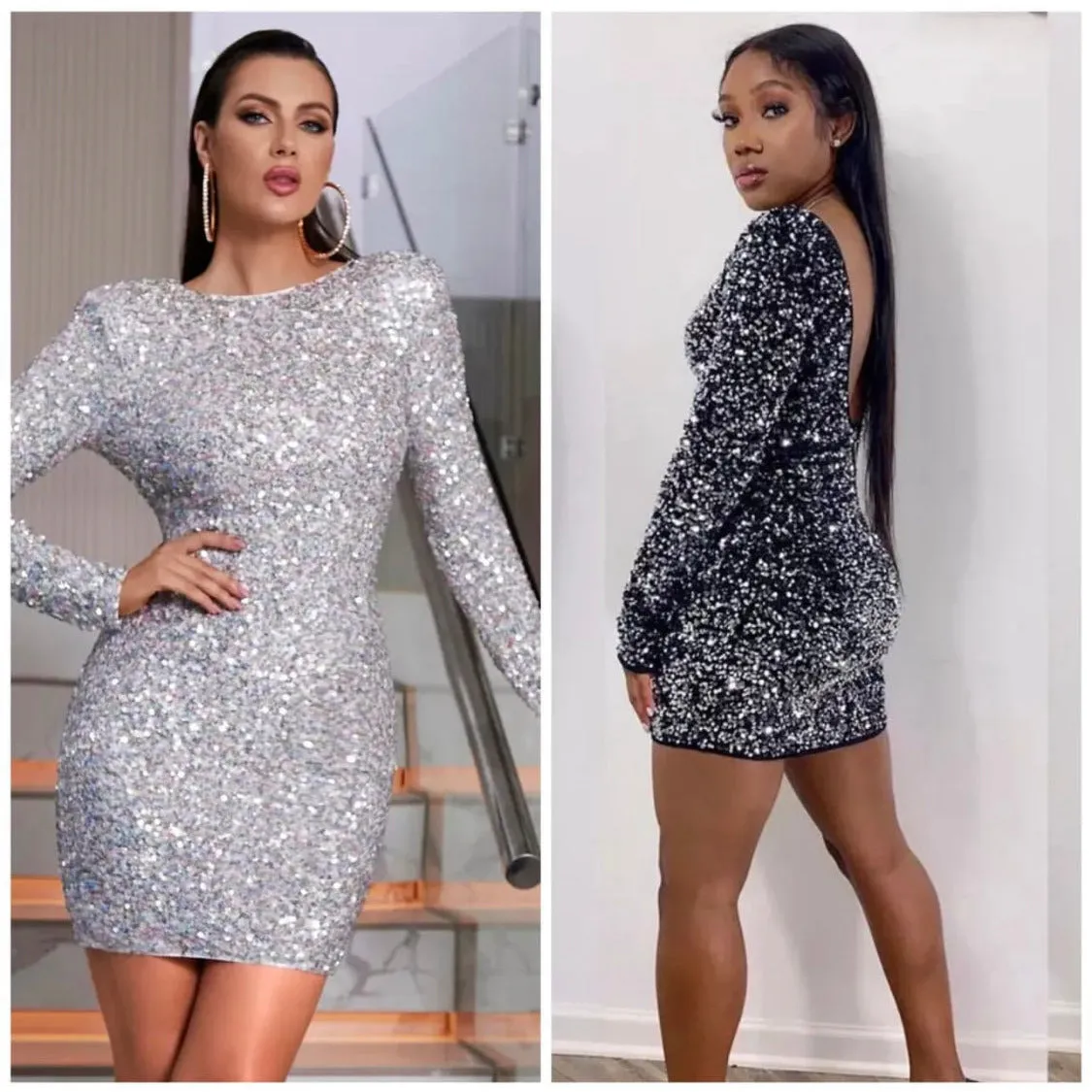 Shimmering Backless Bodycon Sequin Mini Dress.