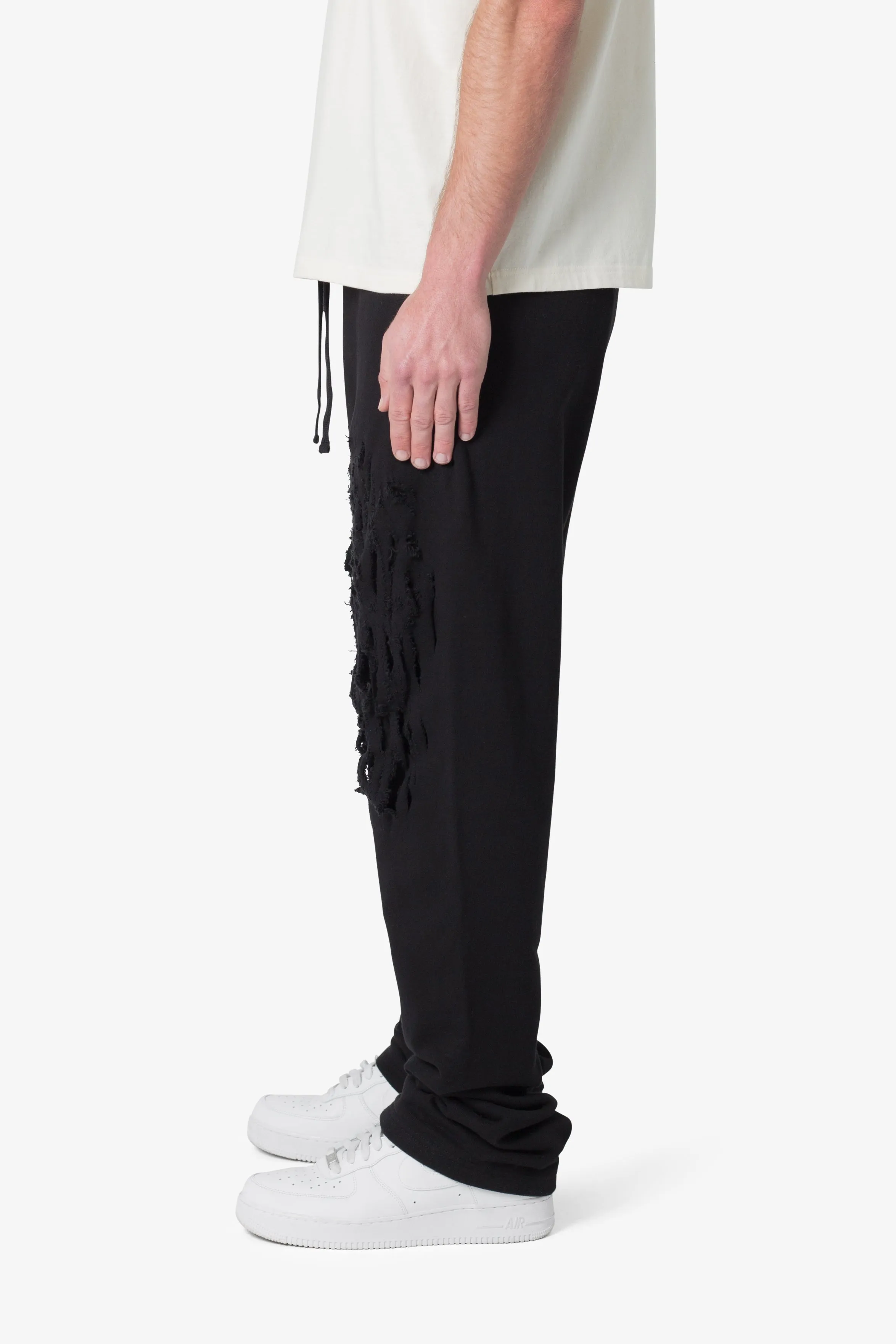 Shredded Layered Baggy Sweatpants - Black