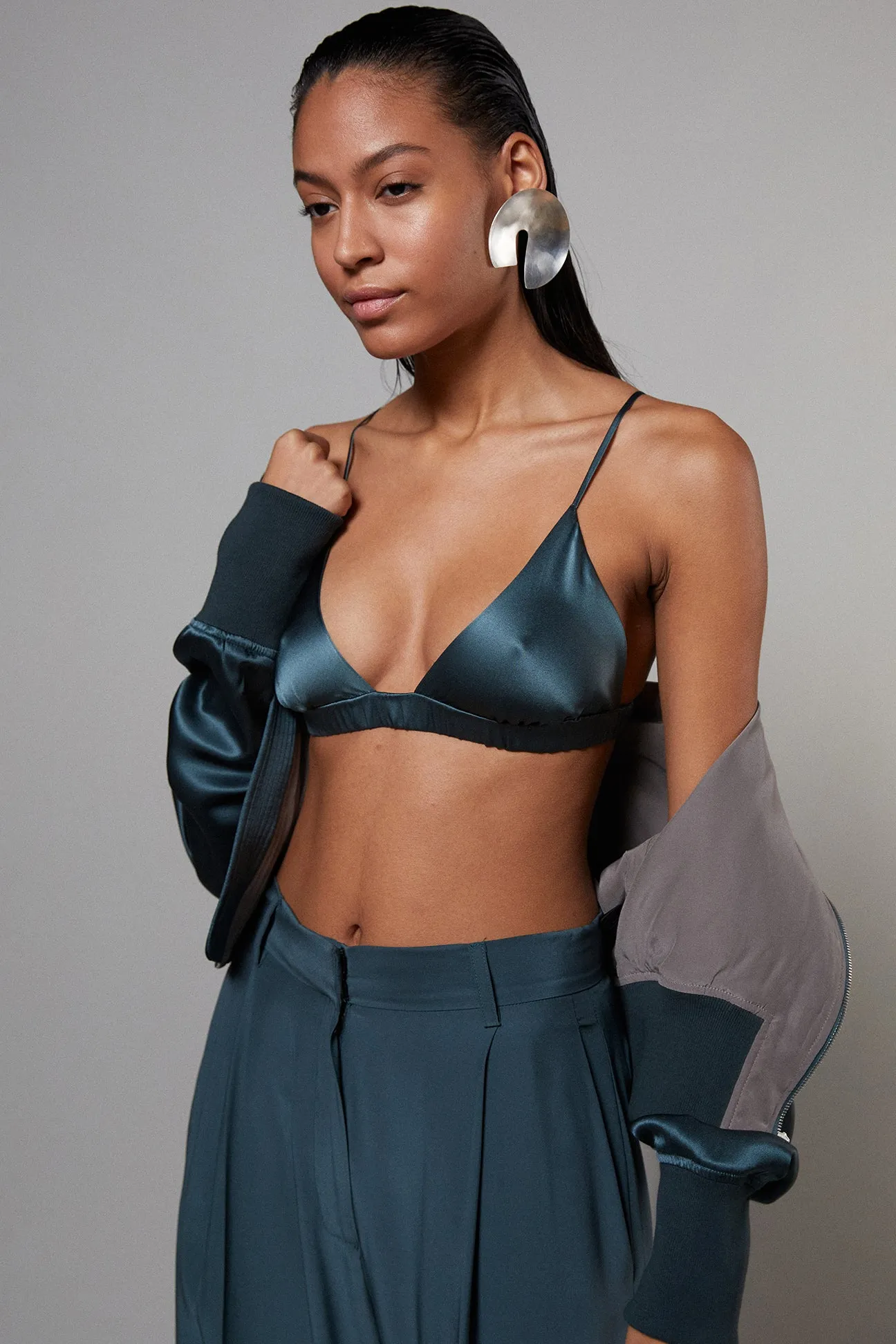 Silk Triangle Bra - Forest