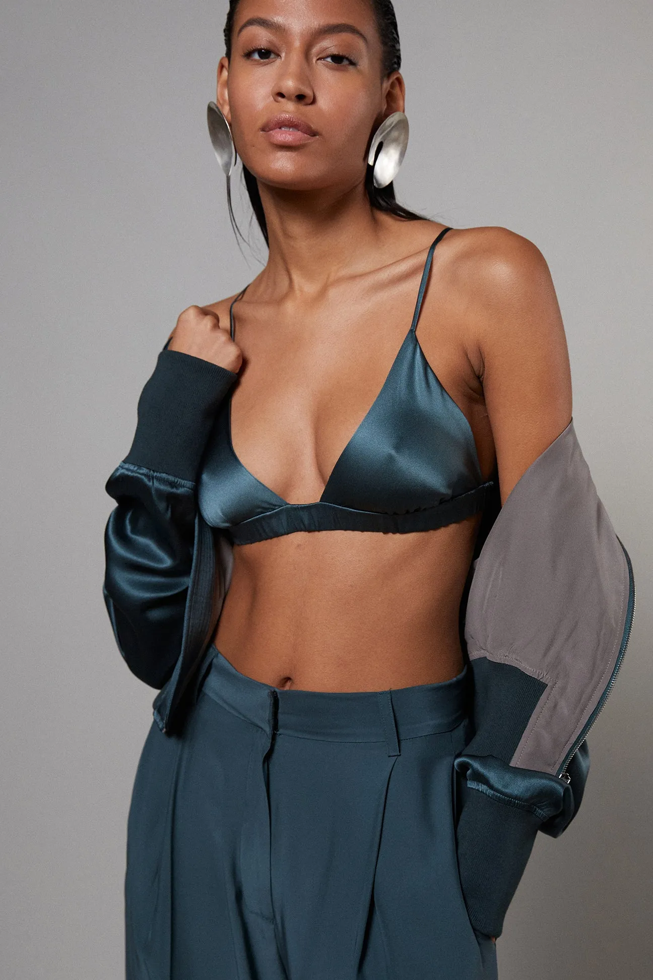 Silk Triangle Bra - Forest