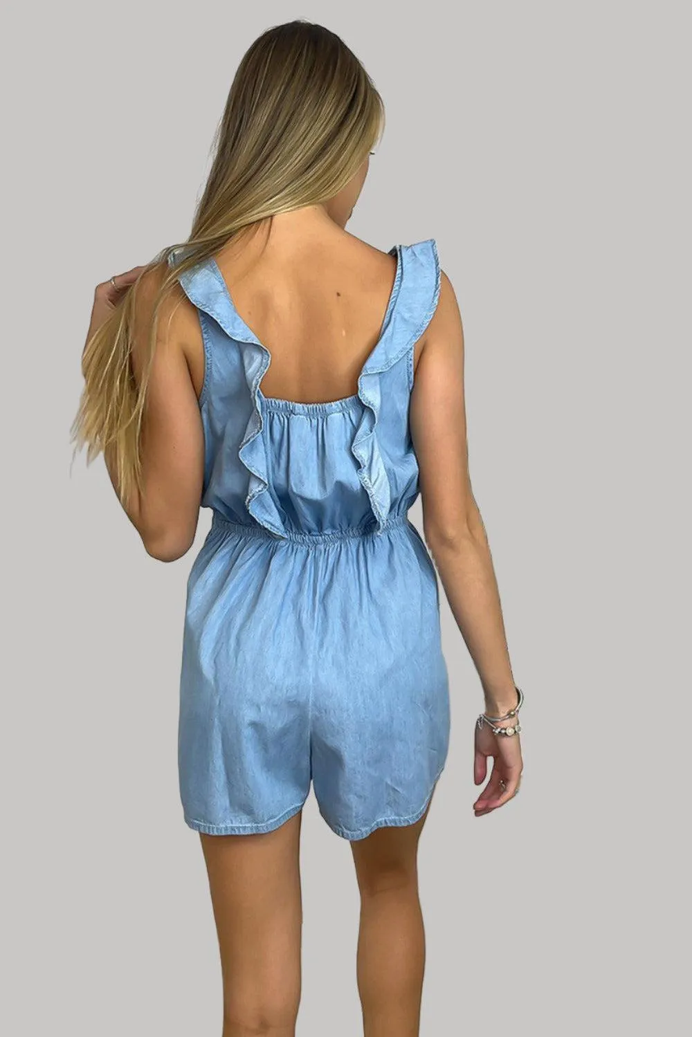 Sky Blue Frilled Sleeveless Playsuit