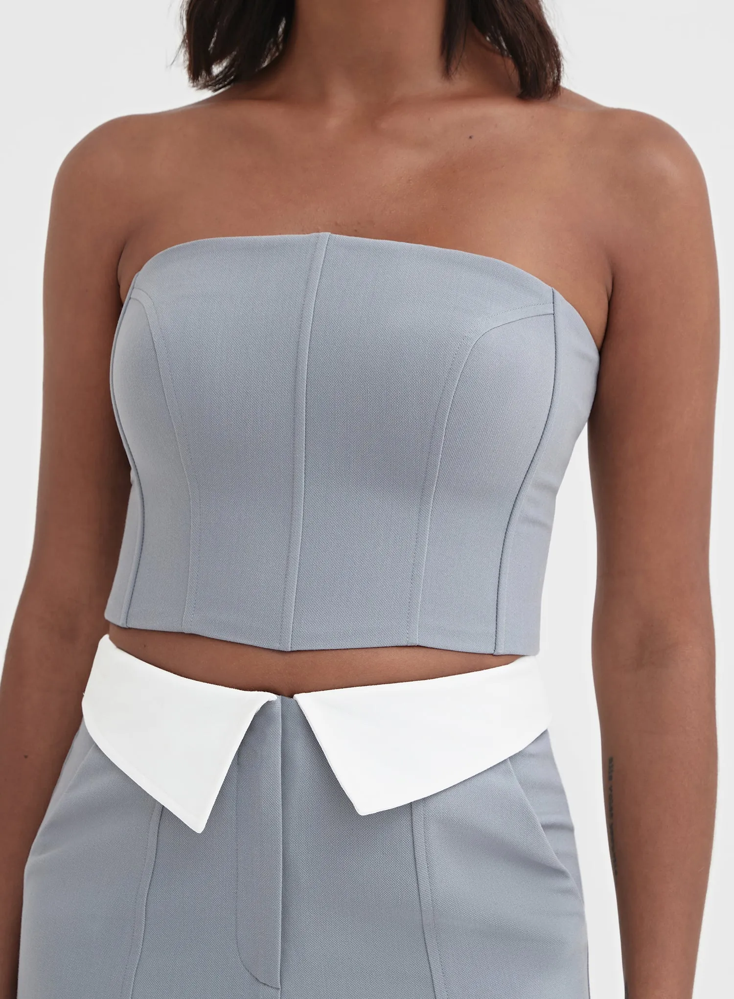 Slate Blue Bandeau Tailored Corset Top - Haley