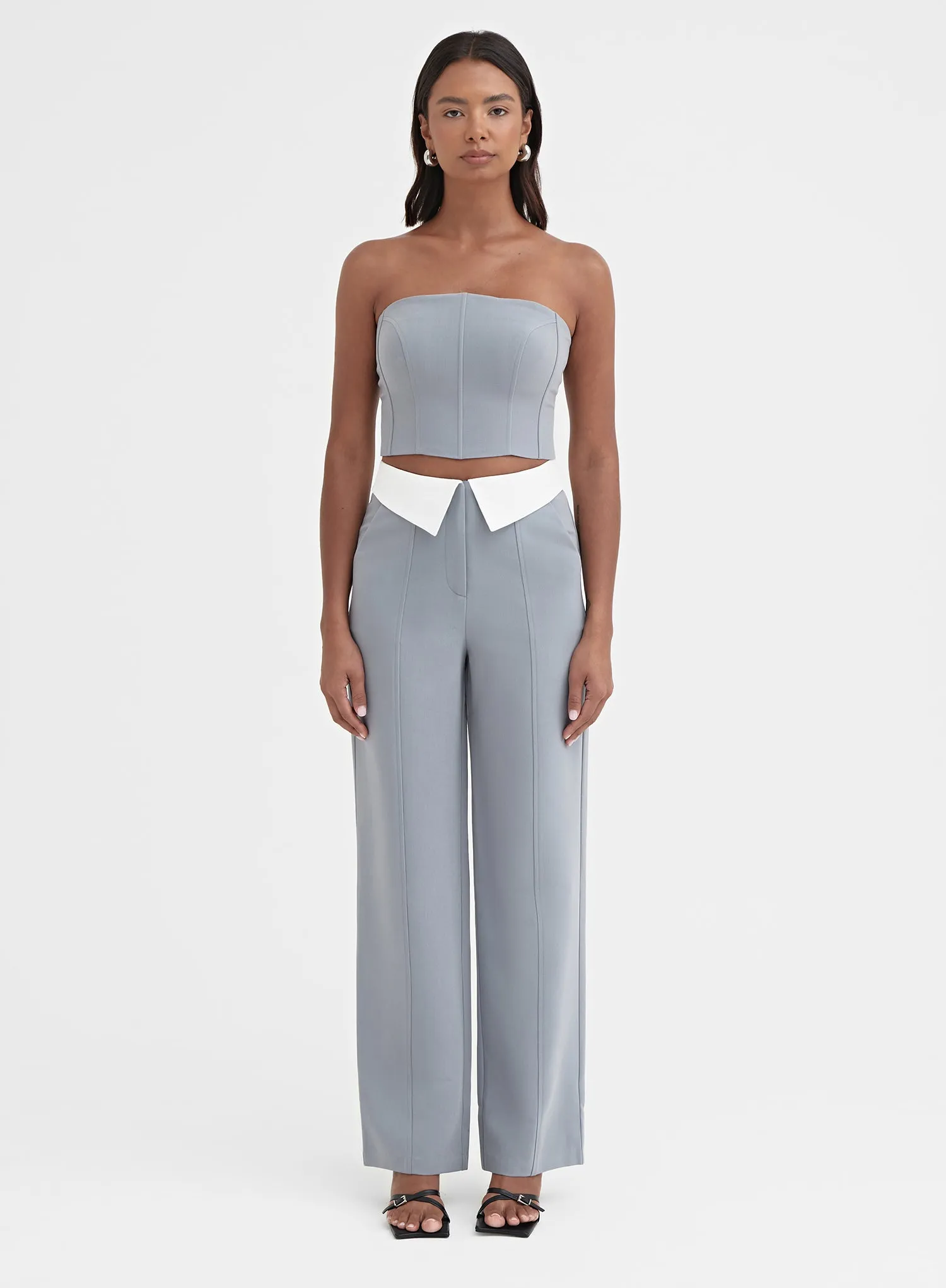 Slate Blue Bandeau Tailored Corset Top - Haley