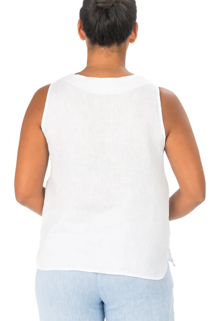 Sleeveless Linen Top - White