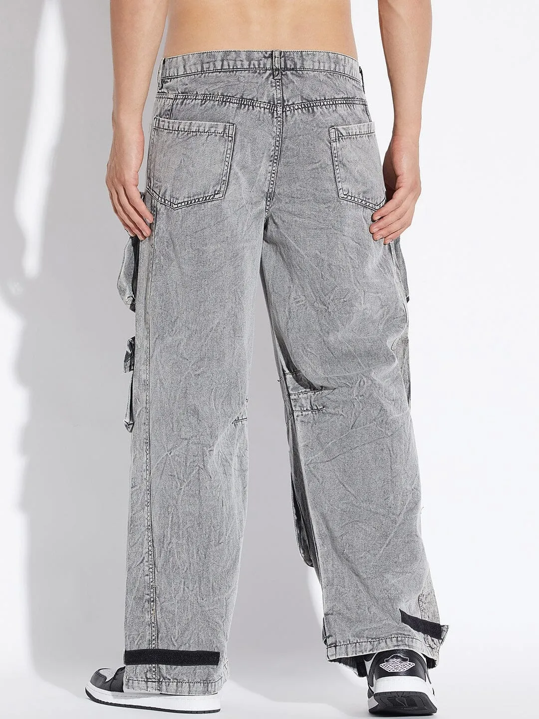 Vintage Stone-Washed Baggy Cargo Pants with Multiple Pockets