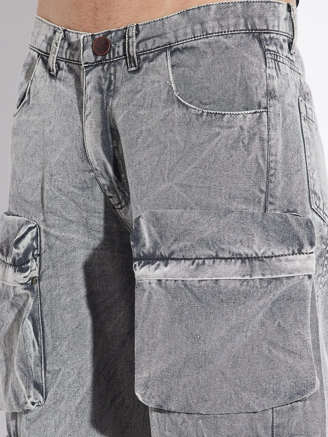 Vintage Stone-Washed Baggy Cargo Pants with Multiple Pockets