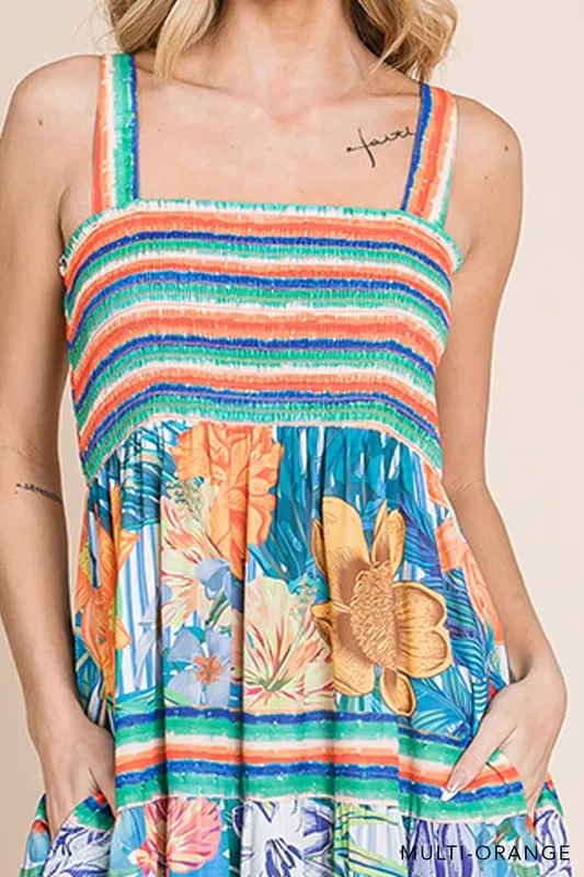 Striped Floral Cover Up