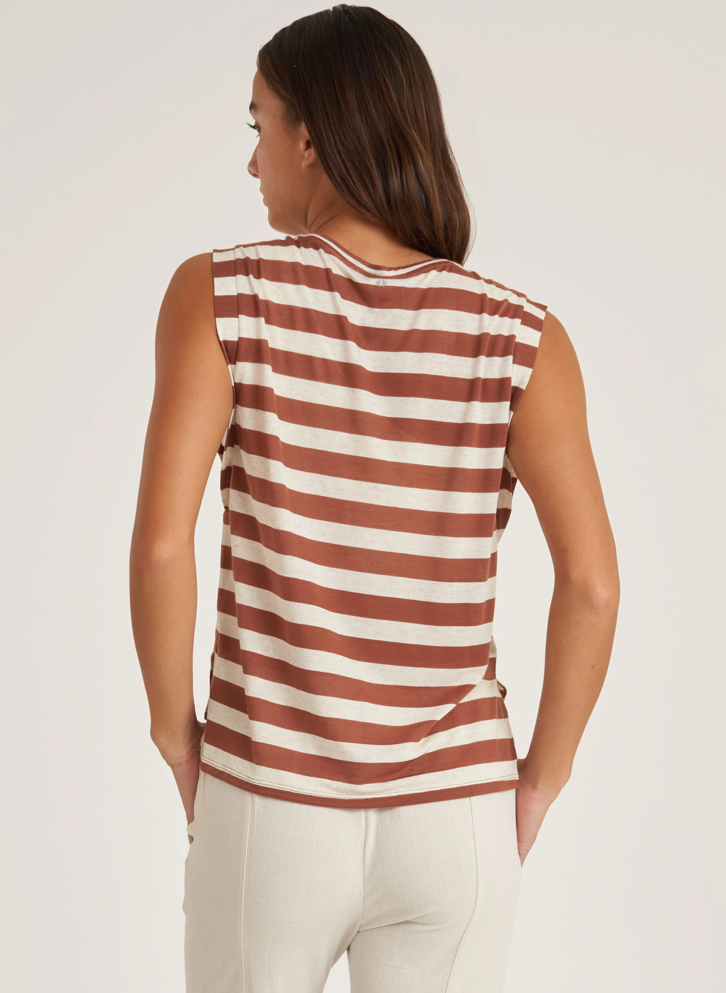 Striped Side Slit Muscle Tank