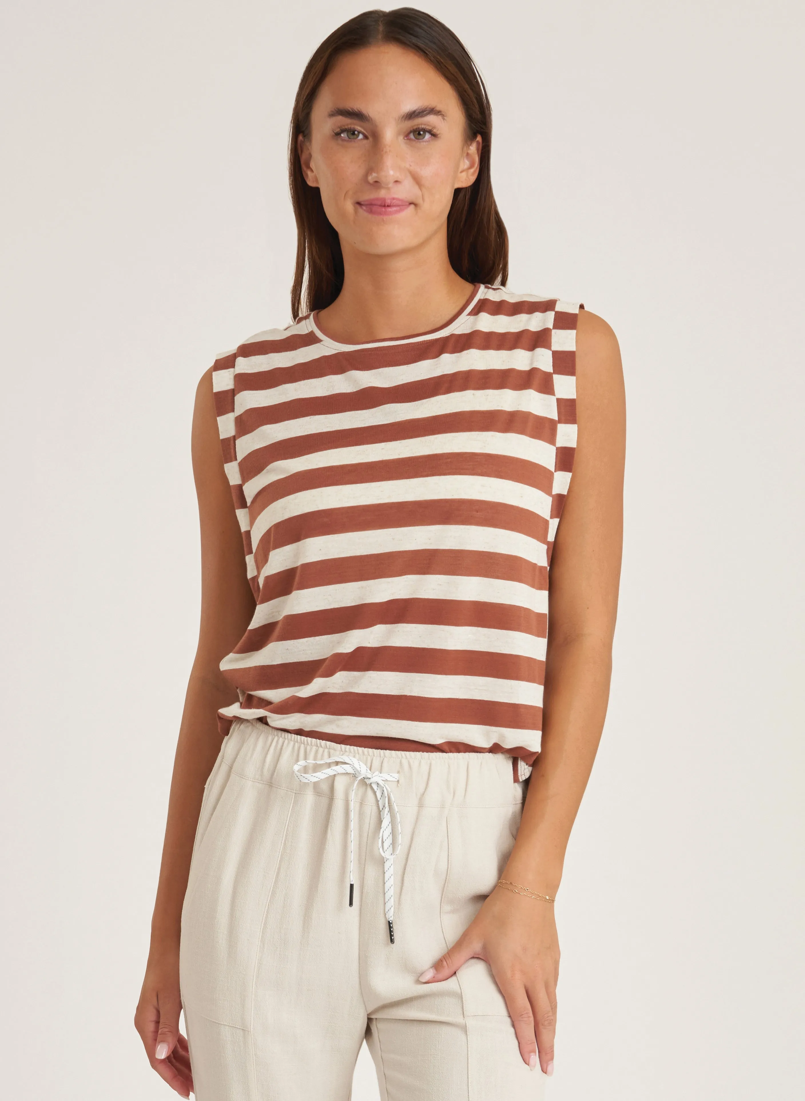 Striped Side Slit Muscle Tank