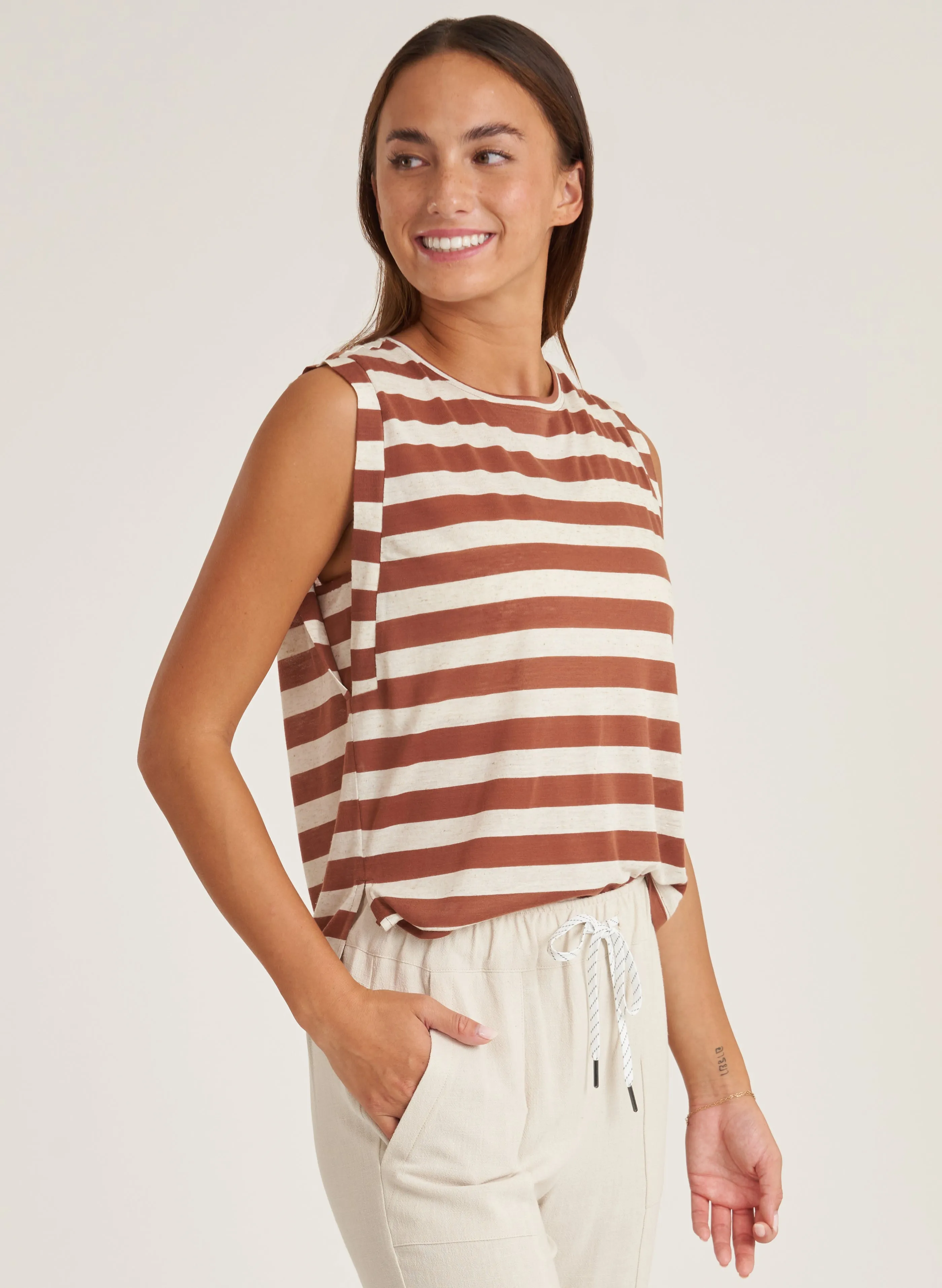 Striped Side Slit Muscle Tank