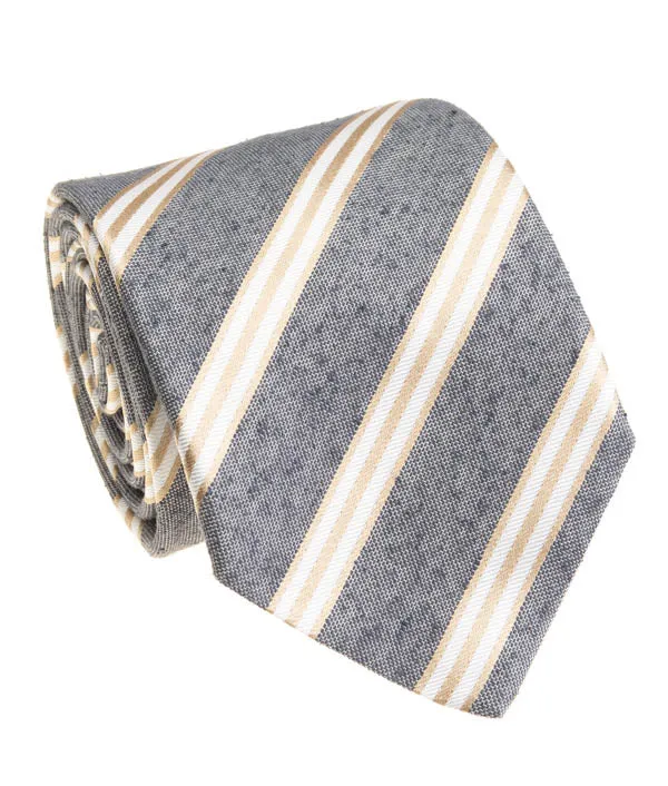 Grey and Beige Striped Tie