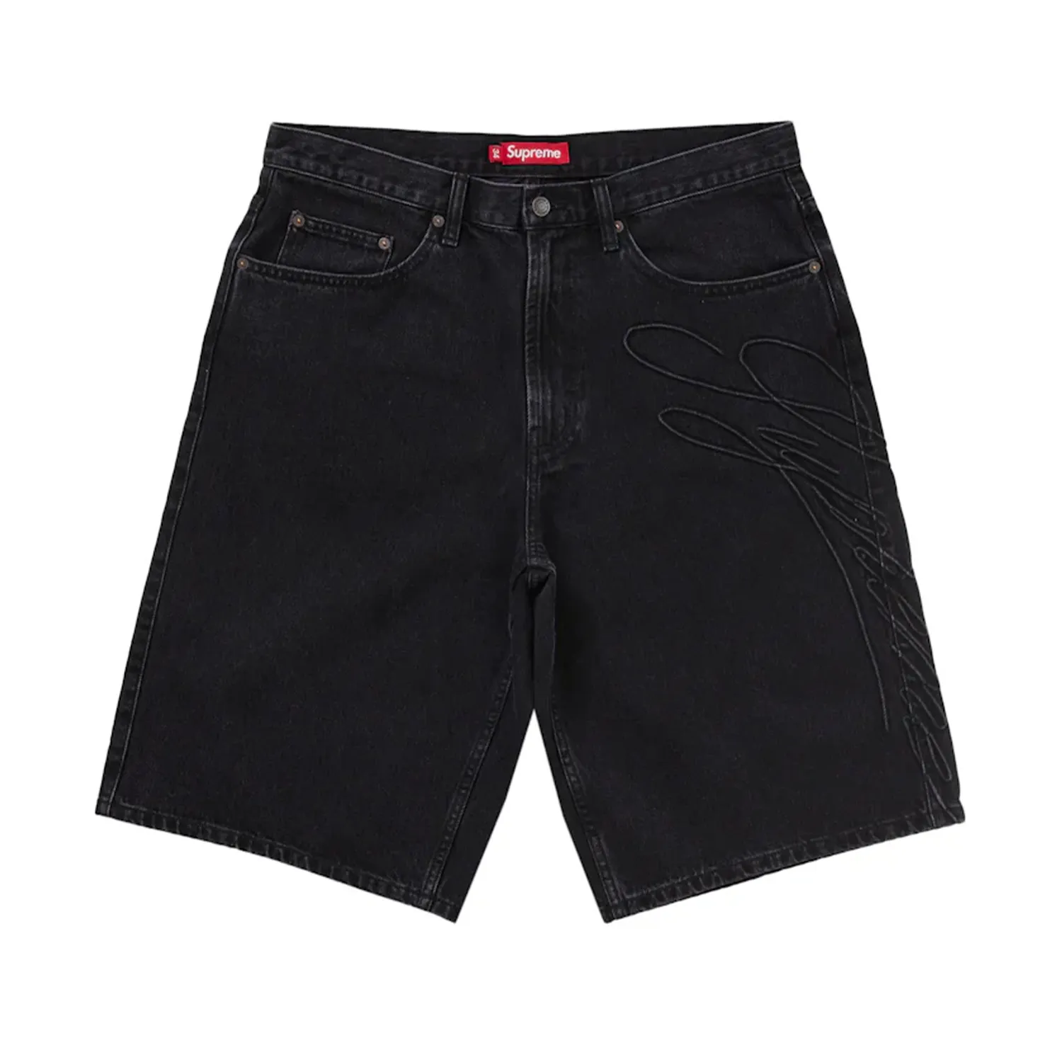 Supreme Script Baggy Denim Shorts Washed Black