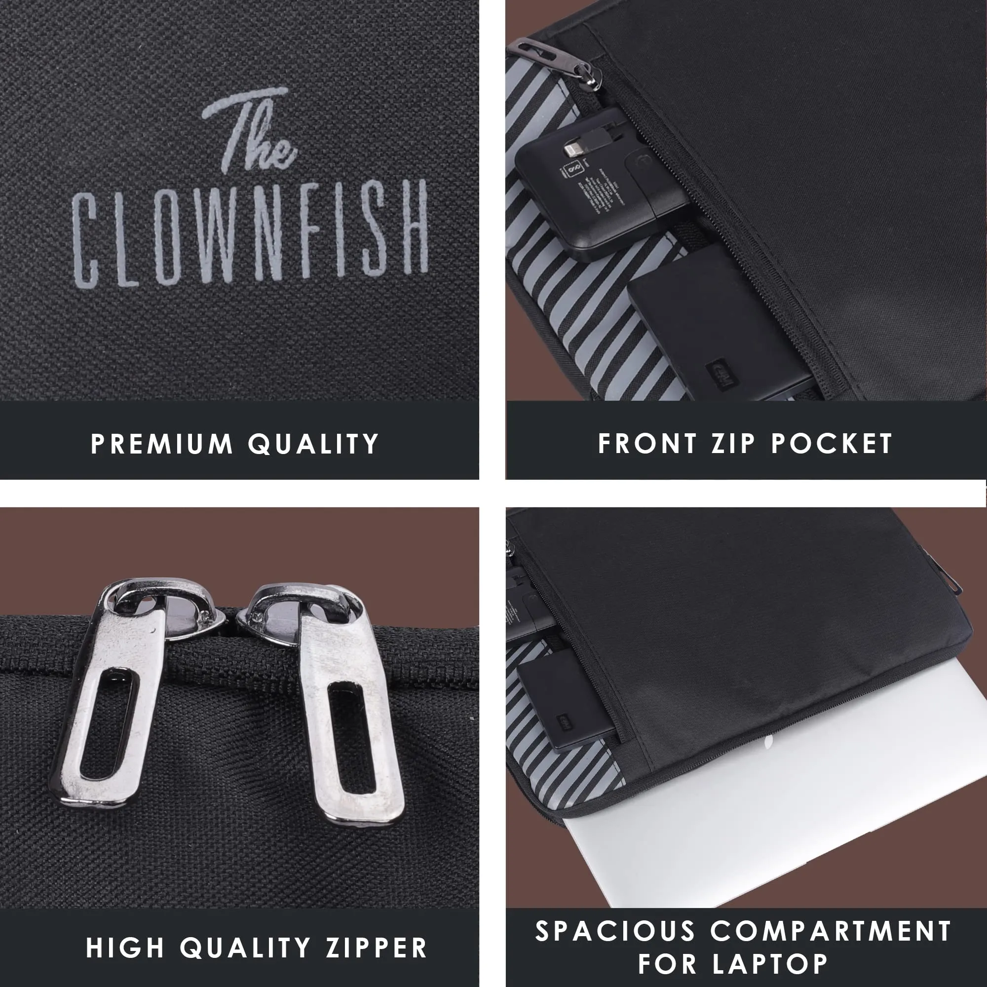 The Clownfish Combo of Algo Series Polyester 15.6 inch Laptop Sleeve & Scholar Series Multipurpose Polyester Travel Pouch Pencil Case Toiletry Bag (Black)