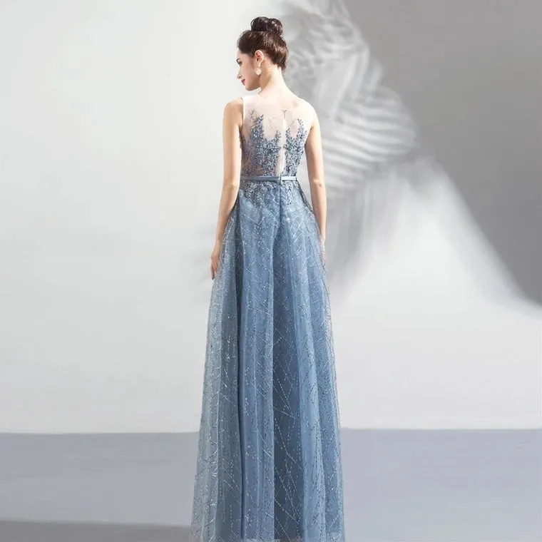 The Kera Blue Sleeveless Gown