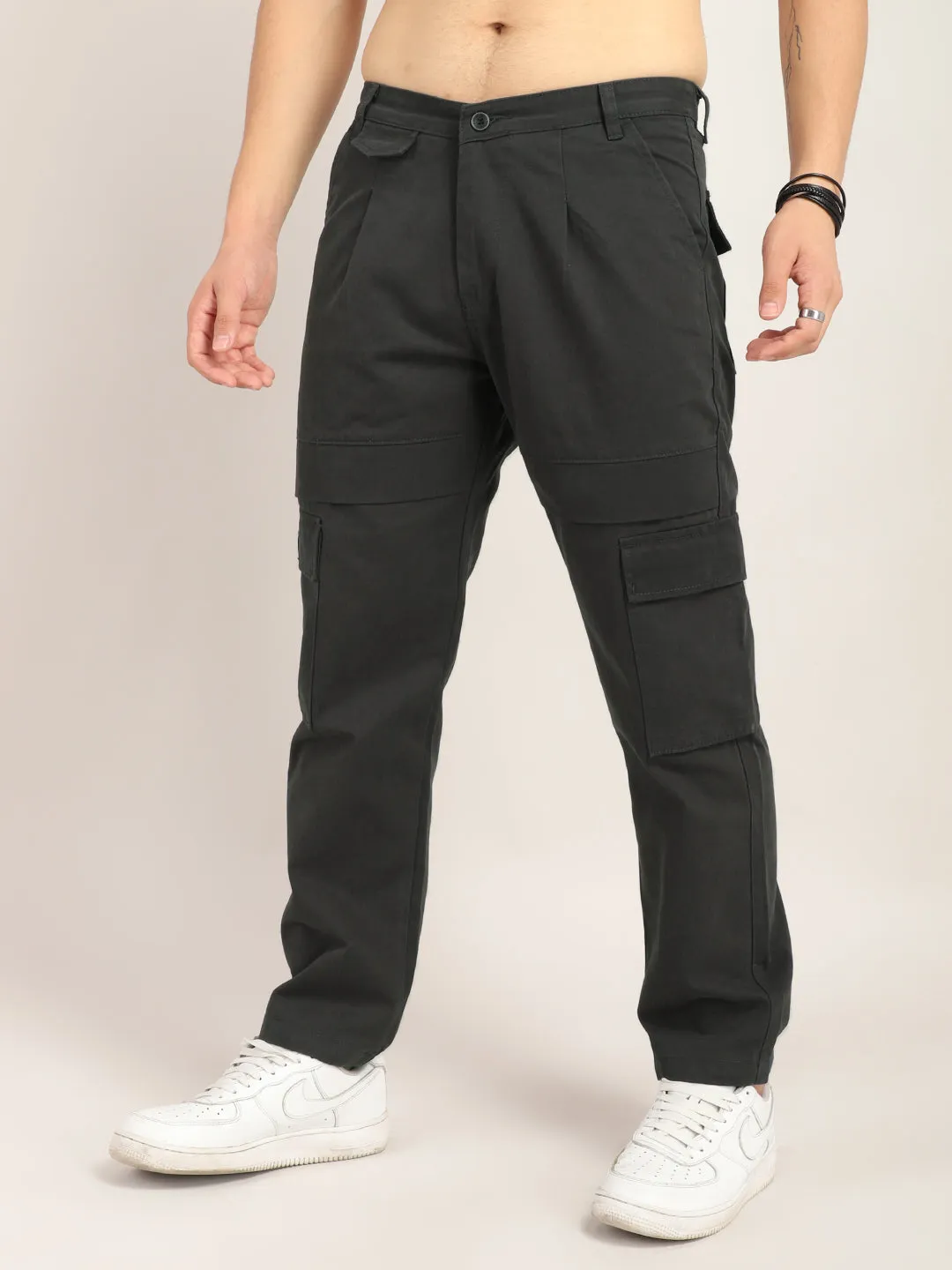 Trippy Dark Grey Baggy Fit Denim Cargo