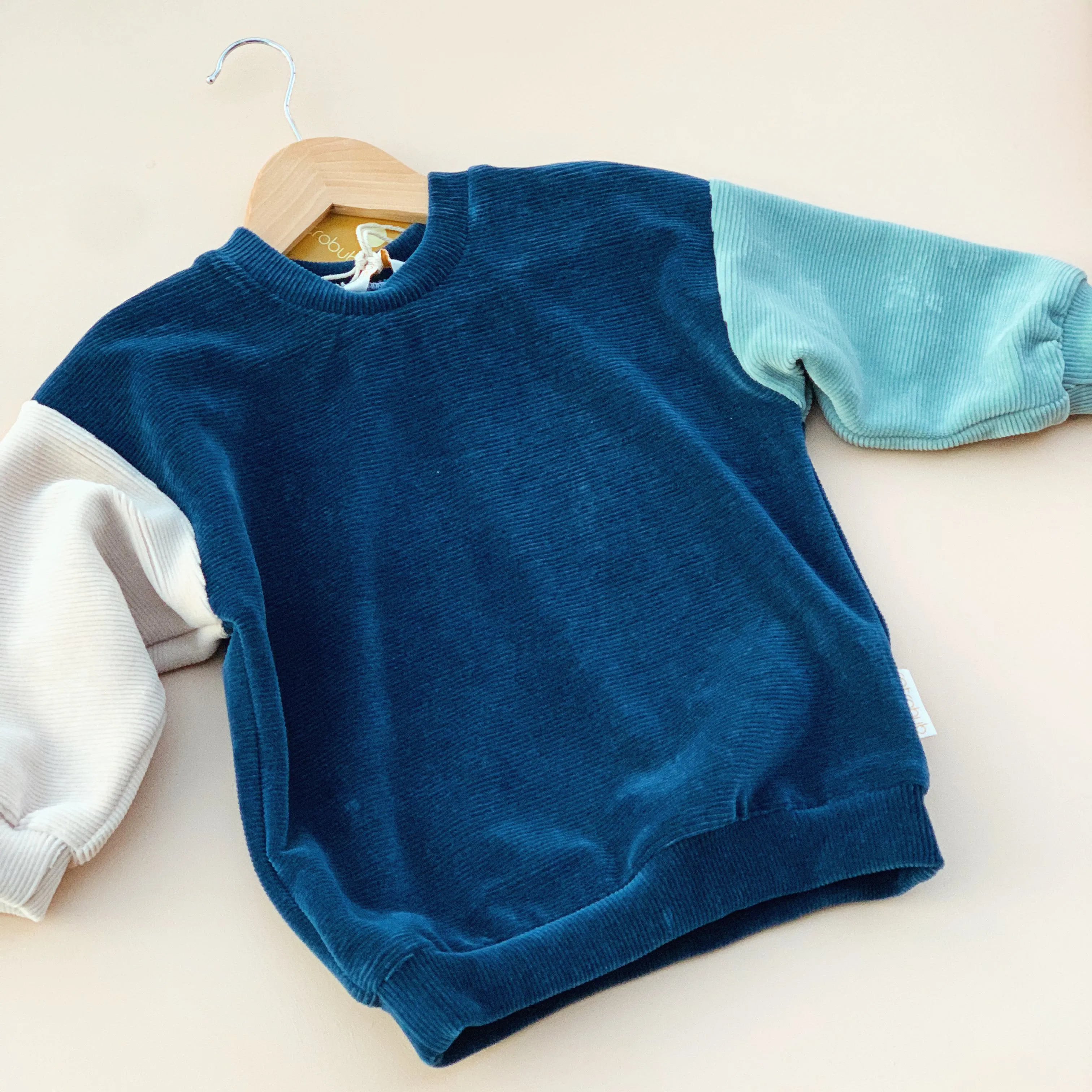 VELOUR RIB baggy jumper -OCEAN teal - seablue - cream