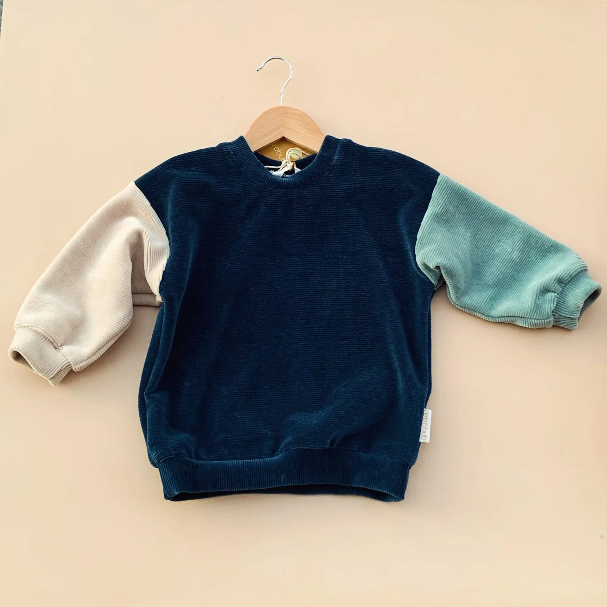 VELOUR RIB baggy jumper -OCEAN teal - seablue - cream