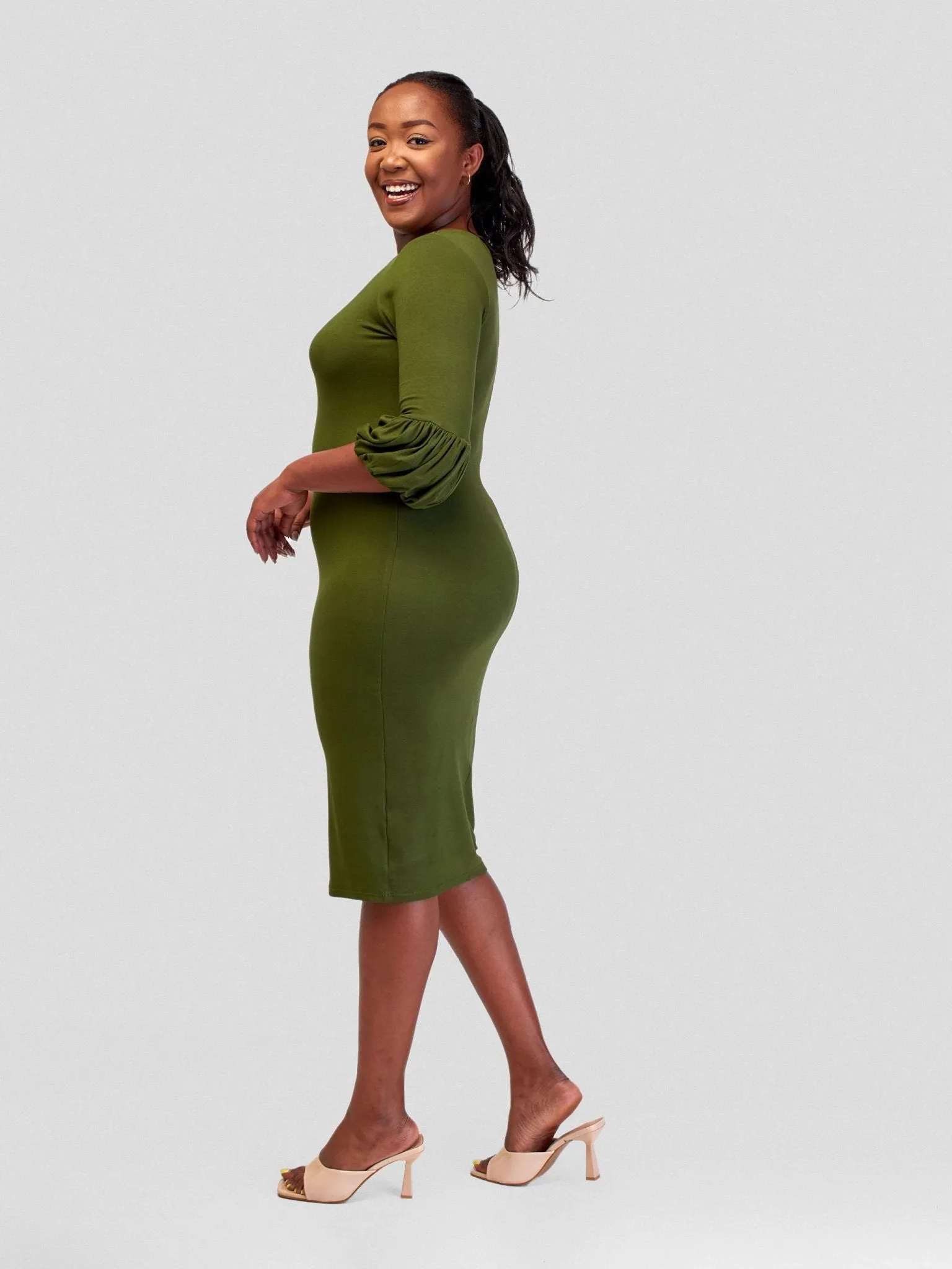 Vivo Basic Puff Sleeved Bodycon - Hunters Green