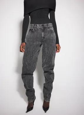 washed black spiral baggy jeans