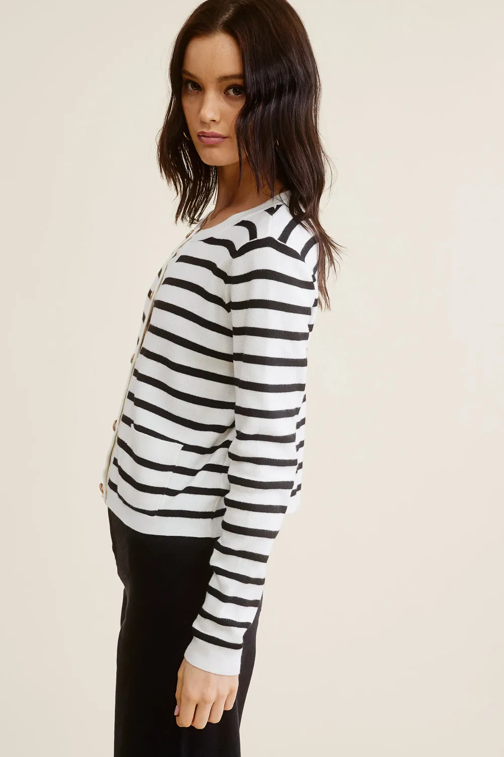 White and Black Striped Cardigan