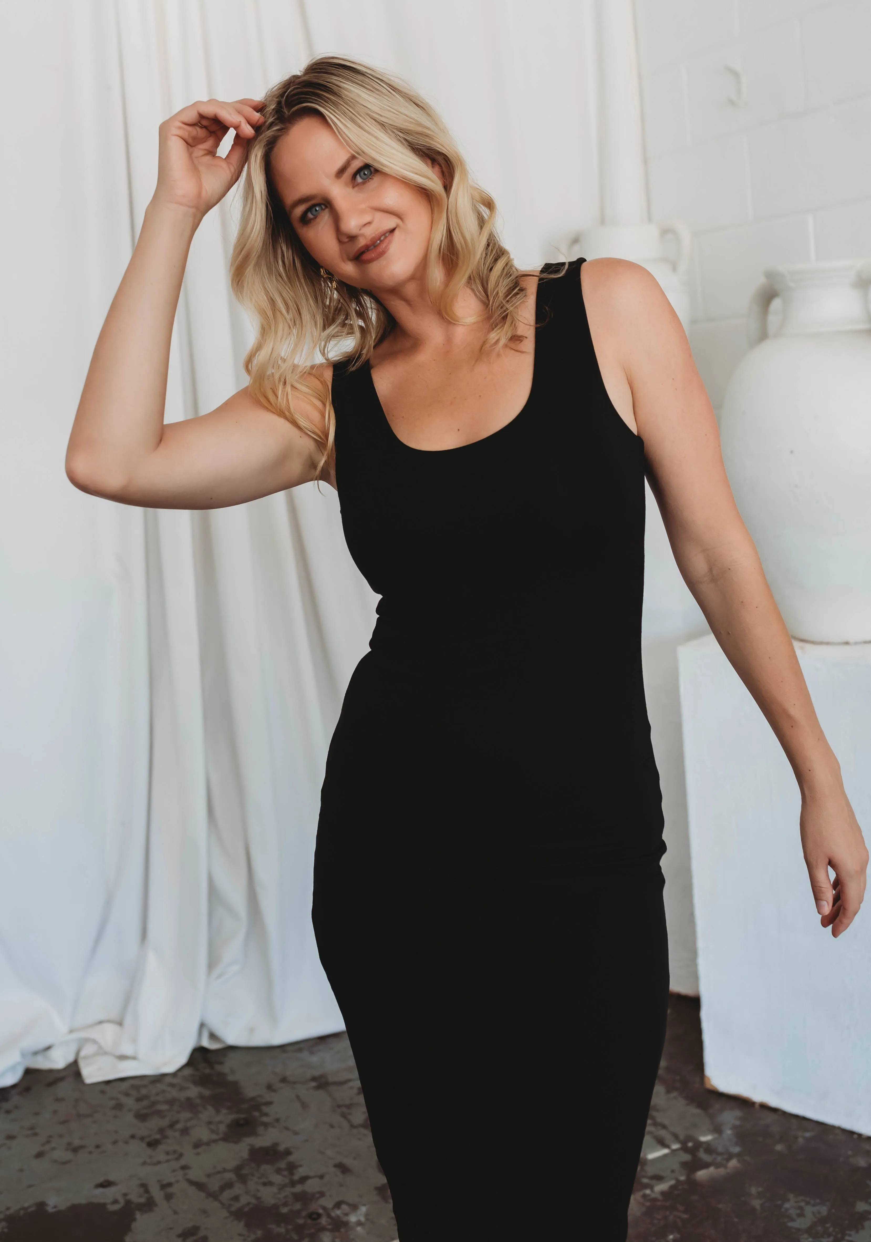 Women's Bodycon Bamboo Dress - Black