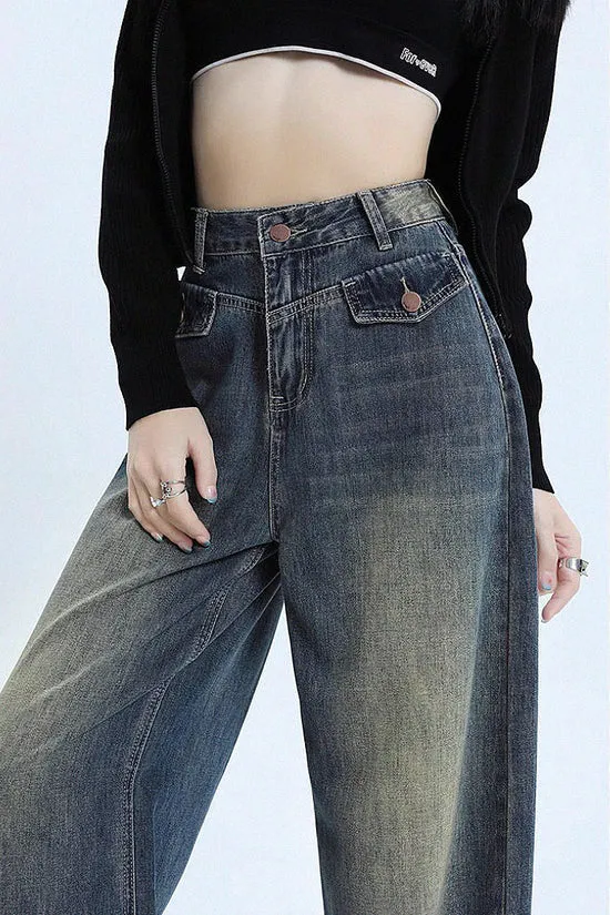 Vintage Y2K Tinted Wash Baggy Wide-Leg Jeans