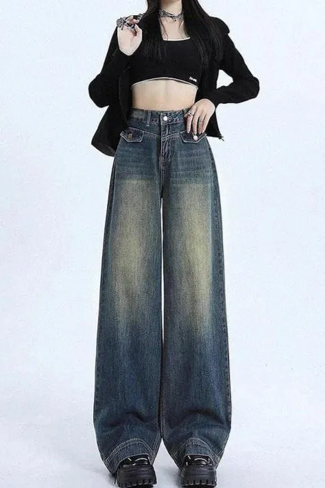 Vintage Y2K Tinted Wash Baggy Wide-Leg Jeans